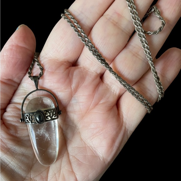 Jewelry - Natural Crystal, Hematite and Sterling Silver necklace.